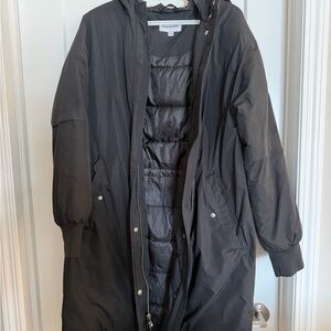 Frank and Oak Black Long Hooded Puffer Coat